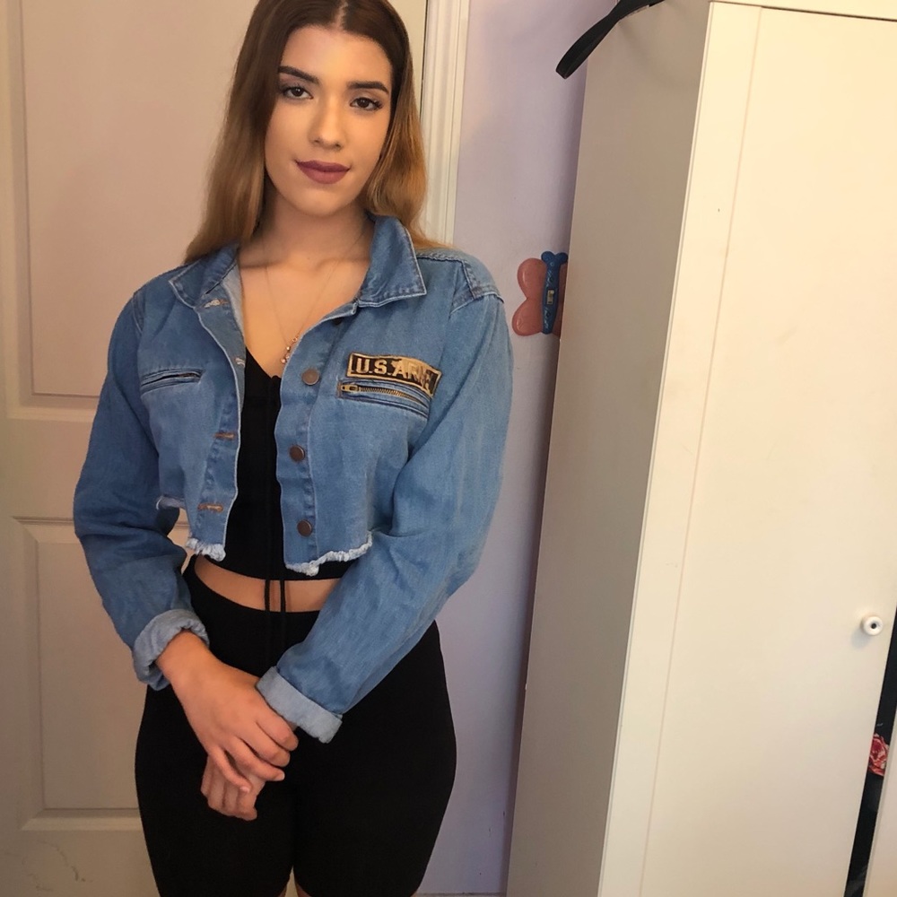 Fashion nova cropped army Jean jacket